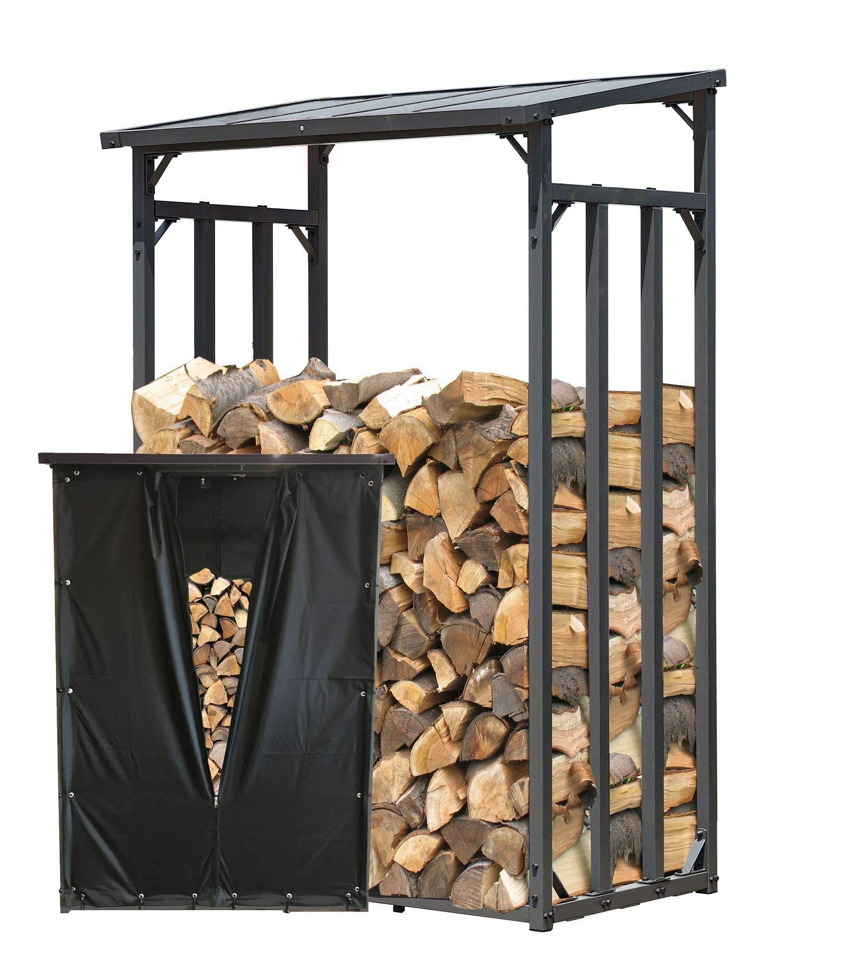 QUICK STAR Metall Kaminholzregal Anthrazit 130 x 70 x 185 cm Garten Kaminholzunterstand 1,6 m³ Stapelhilfe Aussen mit Wetterschutz Schwarz
