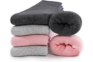 inaWarm Thermosocken Damen Winter, Frottee Baumwollsocken, Dicke Warme Crew Socken für Zuhause & Outdoor, 6 Paar, 35-38 39-42, Einfarbig & Gestreift