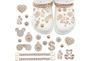 Wondora 18 Pieces Shoe Charms for Crocs, Removable Crystal Diamante Decorations, Rhinestone Chain Charms – Teen Girl Gift, Birthday or Party Present (Gold)