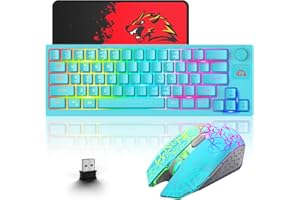 ZIYOU LANG Wireless Keyboard and Mouse Set, 2.4G Cordless USB Keyboard and Silent Mouse Combo, Desktop LED Rchargeable Gaming Keybaord and Mouse with Mice Pad for Windows PC/Laptop/Surface/Apple Mac - Blue