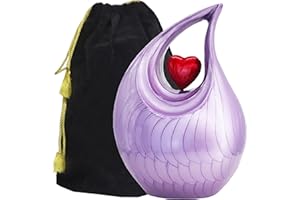 M MEILINXU Purple & Little Red Heart of Love Adult Large Urn for Funeral, Burial, Columbarium or Home, Teardrop Cremation Urns for Human Ashes Adult Female & Male, Tear Drop Decorative Urn for Adult
