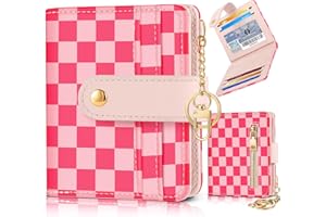 Pegmode Wallet Women Slim Cute Leather Thin Bifold Small Card Wallet Purse Ladies Teen Girls Female Medium Aesthetic Plaid Tiny Simple Soft Unique Pretty Modern Credit Card Holder Keychain RFID