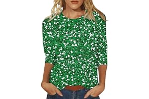 ACHIMLT Pailletten Oberteil Damen Glitzer Pullover 3/4 Arm Shirt Casual Rundhals Langarmshirt Baumwolle T-Shirt Elegant Sexy Silvester Outfit Große Größen Langarm Tunika Karneval Party Festliche Blusen