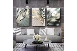 Trayosin 3er Set Premium Poster, Abstrakt Goldene Blätter Bilder,Moderne Wandbilder,Stilvolle Poster Wanddeko für Wohnzimmer & Schlafzimmer,ohne Bilderrahmen (50x70cm)