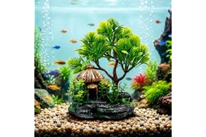 Foodie Puppies Aquarium Plastic Plants with Resin Base Decor - (Hut Plant, Medium - 19cm) for Fish Tank Ornament Accessories, Decorations | Natural Looking Artificial Plant
