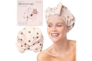 Kitsch Cuffia Doccia Lusso Donna Impermeabile e Riutilizzabile – Cuffia Doccia Grande Antiscivolo Asciugatura Rapida per Capelli Lunghi e Corti – Design Comodo ed Elegante – Blush Dot