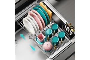 Urackify Scolapiatti da Appoggio, Scolapiatti da Lavello, Scolapiatti Estensibile Sopra il Lavello,Scola Piatti Lavandino con Porta Utensili,Scolapiatti Regolabile da Cucina per Verdura Frutta Piatti