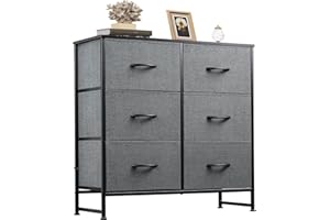 WLIVE Chest of Drawers, 6 Fabric Drawers Cabinet with Easy Pull Handle, Wood Top and Sturdy Steel Frame for Bedroom, Living Room, Black Walnut