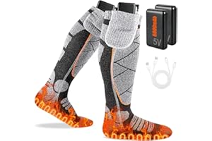 VUTLACE Heated Socks for Men Women, 6000mAh* 2 Battery Rechargeable Electric Heated Socks Up to 12 Hours with 3 Heating Levels for Camping Hunting Fishing Cycling Skiing Skating Hiking