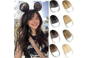 Alaleibaby Clip in Bangs Human Hair 100% clip in hair extensions real human hair Brown Black Air bangs hair clip human hair Hairpieces for Women Curved Bangs for Daily Wear