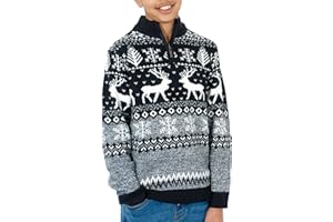 NOROZE Kids Nordic Christmas Jumper with Santa – Cosy Reindeer Fair Isle Knit Sweater for Boys, Soft Warm Winter Holiday ¼ Quarter Mock Zip Long