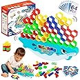 DAMIGHT 64 Pcs Tetra Tower Balance Game, Tower Balance Stacking Building Blocks Game, Swing Stack Attack Balance Toy, Interactive Balancing Puzzle Board Game Montessori Toy Gifts for Kids Adults (A)