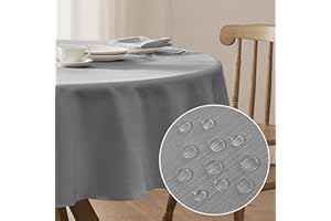 Softalker piccola tovaglia rotonda 120 cm,antimacchia,grigio,impermeabile,texture lino,Natalizia tovaglie decorazione per balconi,esterni,tavolo da giardino,feste,compleanni,Capodanno,Natale,4 Posti