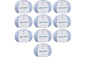 KALAPANTA Kit 10 ovillos por punto, 100% Pura Lana Merino Virgen Extrafina de Lana Gatto. Línea Baby Soft, lana natural para bebés con Aloe Vera, 500 g. 1700 mt, (Azul Claro - 12260, 10)
