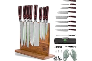 FULLHI Juego de 15 Cuchillos Japoneses con Portacuchillos Magnético, Juego de Cuchillos de Cocina de Acero Inoxidable Alemán de Primera Calidad