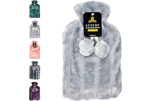 NOBLE & BRITE Hot Water Bottle with Cover Fluffy Super Soft Faux Fur Large 2 Litre (Silver)