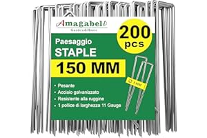 AMAGABELI GARDEN & HOME Amagabeli Garden Home 200 Picchetti Pacciamatura a U in Acciaio Lunghi 15CM - Ancoraggio Premium a Terra Telo Chiodi Pacciamatura Impermeabile Anti Erbacce Ancore a Terra per Reti Recinzioni