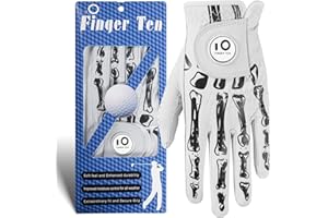 FINGER TEN Gants de Golf pour la Main Gauche, avec Fonction de marquage de Balle, Respirants et Confortables, Disponibles en Tailles S, M, ML, L, XL et 2XL