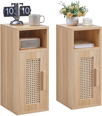 Nachtkastje Travino links met lade – Keramiek travertinlook & eikenhou - Houten Meubel Outlet