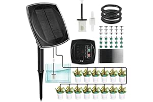 Annefly Solar Irrigation System Kits Automatic Garden Watering Systems Drip Irrigation Kit with 12 Timer and 15 Drippers & 15m Hose for Indoor Outdoor Greenhouse Plant Balcony Lawn Potted Vegetable
