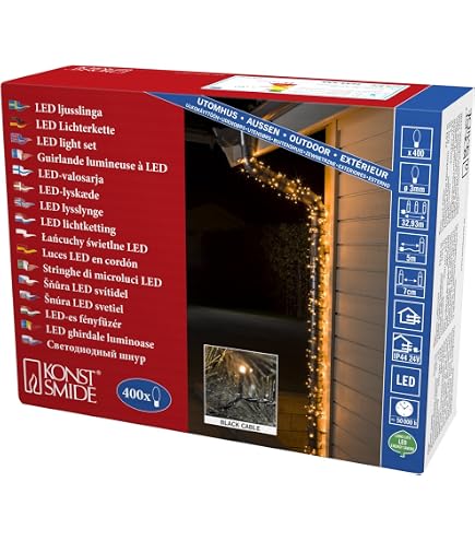 Konstsmide Micro LED Lichterkette – 17.2 M, 288 Warmweiße LEDs, 8 Funktionen, IP44 Für Draußen