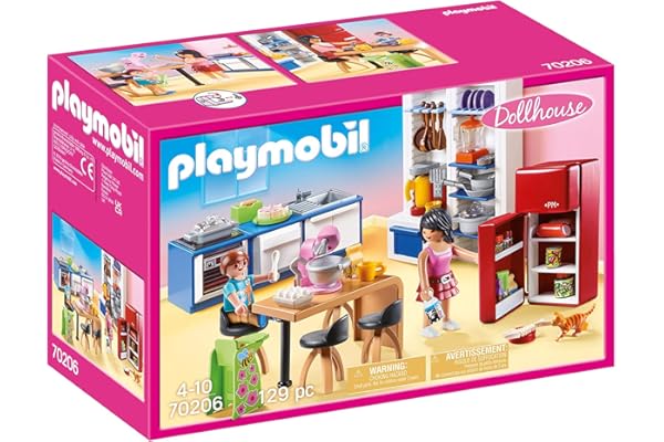 Playmobil 70206 Cuisine familiale - Dollhouse - avec Deux Personnages, l'équipement de Cuisine et des Accessoires électroménagers - pour aménager la Grande Maison Traditionnelle - Dès 4 Ans