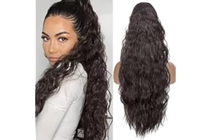 TESS Coleta Postiza Larga 80 cm, Rizado Coleta Extensión con Cordón Corn Wave Ponytail Extensions para Mujeres Marron Oscuro