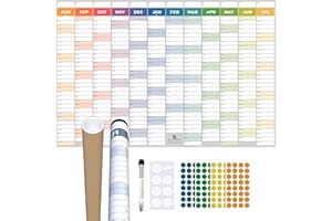 Glacient Academic Wall Planner Set 2024-2025 Grande A1 (87 x 58 cm) Calendario de pared de mitad de año laminado grueso Sin arrugas Se ejecuta del 24 de agosto al 25 de julio Marcador y almohadillas