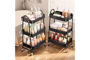 StowBin Carrito de Almacenamiento de Metal, Carro de Cocina Metalico con Ruedas, Carrito Auxiliar Multiuso 3 Niveles, Ideal para Frutas, Verduras, Cocina, Salón, Negro