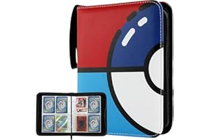 GOXEON Card Binder 4 Pockets, 400 Pockets Card Holder with 50 Removable Sleeves, Trading Card Collector Zipper Album Holder (Red & Blue)