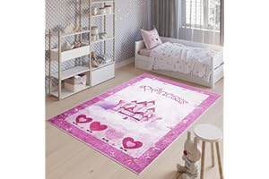 TAPISO Emma Tappeto Gioco Bambini Sala Giochi Cameretta Stanza Bambini Stampato Morbido Rosa Castello Principessa Antiscivolo Lavabile in Lavatrice 120 x 170 cm