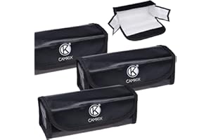 CAMKIX Borsa Batterie LiPo Grande Resistente al Fuoco - Confezione da 3 - Borsa per Conservazione e Sicurezza - per Trasporto e Ricarica Sicura - Soluzione Ideale Bagaglio a Mano Aeroplano