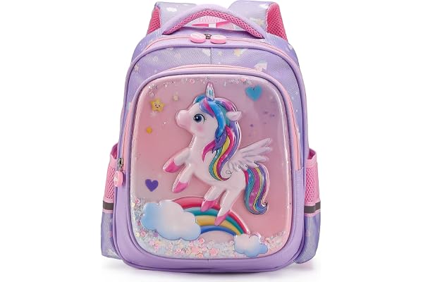 Elios Enchant 3D Unicorn School Backpack for Girls Age 3 to 6 Years with Back Support and Night Reflective Strip, Birthday Gift for Kids