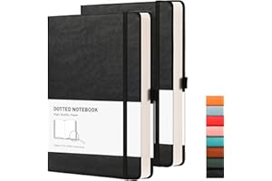 RETTACY A5 Dotted Notebook 2 Pack - Bullet Dot Grid Journal with 320 Numbered Pages Hardcover 120gsm Thick Paper, 8 Perforated Sheets, Pen Holder, Inner Pocket 14.5 x 21cm - Black Black