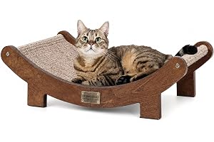 FUKUMARU Kattskrapmatta Sisal 70 cm Valnötsfärg | Slitstark, För Inomhuskatter, Stor Naturlig Sisalhängmatta, Massiv Träram