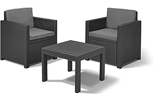 KETER Allibert Victoria Balcony Ensemble de Balcon Graphite/Gris Froid (Polycoton Coussins)
