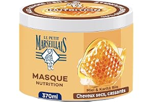 Le Petit Marseillais – Masque 4 en 1 Nutrition Miel de Provence et Karité Bio (Pot de 370 Ml) – Masque Capillaire pour Cheveux Secs et Cassants – Soin Cheveux sans Silicone 96% d'Origine Naturelle