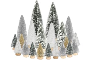 PINKSWAN 21 Stück Mini Tannenbaum Deko, Künstlich Miniatur Weihnachtsbaum, Klein Christbaum Grün Silber Weiß Gold 4.5/10/15cm Tree für Weihnachtsdeko Tisch, Winterdeko, Weihnachtsdorf Zubehör DIY