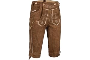 PAULGOS Herren Trachten Lederhose + Träger, Echtes Leder, Kniebund Übergröße in 4 Farben Gr. 44-72