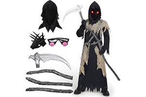 Spooktacular Creations Dziecięcy kostium Ponury Żniwiarz, świecące oczy kostium ponury dla chłopców, straszny upiorny, czarny ponury żniwiarz, przebranie na Halloween