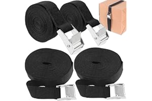 FLZONHUT Correa de Amarre,4 Piezas Cinturón de Amarre con Hebilla,3M*25 mm Tensoras de Sujeción Correas de Carga para Portabicicletas de Motocicleta,Portaequipajes de Coche,Surf,Bicicleta (Negro)