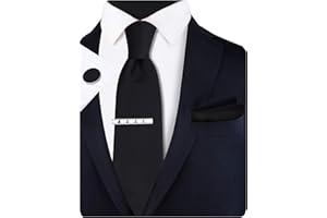 Gusleson New 3.15"（8cm） Solid Color Necktie and Pocket Square Cufflinks Clip Set