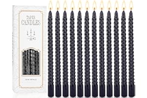 MULEVIP Velas Negras 12 Velas cónicas de Cera para candelabro,Velas Cónicas de Cera para Chimes,Vigilia con Velas,Decoración de Fiesta - Diámetro 2 cm, longitud 25 cm