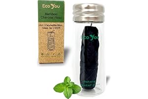 EcoYou Charcoal Bamboo Dental Floss with Glass Holder | Mint & Candelilla Wax | Reusable