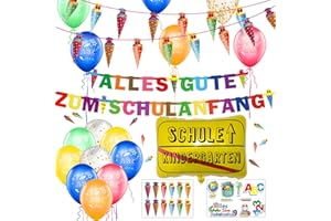 MIUEZUTH First Day of School Decoration Set, Garland Alles Gute Zum Schulanfang + Sugar Bags Banner + 18 Balloons with ABC 123 School Cone Motif + Confetti + Foil Balloon for Boys Girls