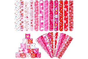 RICEDUO 36 Pieces Valentines Day Slap Bracelet for Kids, 12 Styles Colorful Valentines Day Slap Wristbands Bulk for Kids Party Favors Supplies Classroom Exchange Gifts Goodie Bag Fillers