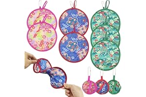 SKHAOVS 7-Piece Folding Fans, Chinese & Japanese Style, Display & Portable, Round Hand Fans for Home, Party & Wedding