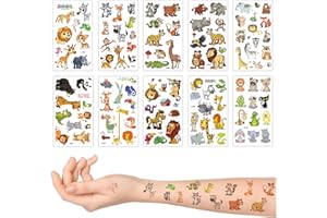 AZXNDY 10 Sheets Animal World Temporary Tattoos Stickers for Kids,Childrens Fake Tattoo Sticker Set Multiple Patterns Waterproof Removable Stickers for Prizes Birthday Party Bag Fillers for Boys Girls