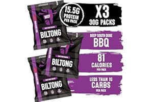 BEEFit Biltong Beef Jerky Taster Pack – Healthy High Protein Snacks, Gluten Free and Keto Friendly Snack – Perfect for On-the-Go or Fitness Enthusiasts (BBQ, 3x30g)