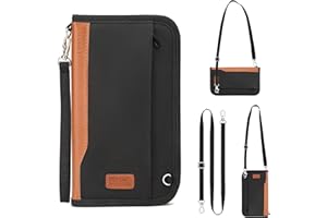 Looxmeer Portfel podróżny, rodzinny uchwyt na paszport, organizer na dokumenty podróżne, trwałe etui na paszport z blokadą RFID dla mężczyzn, kobiet, Czarny i brązowy z paskiem, L, Klasyczny